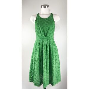 ANTHROPOLOGIE Grass Green A-line Dress size 00 Eyelet Tennis Rackets Pockets